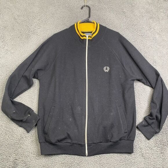 Vintage Fred Perry Black/Yellow Zip Up Sweater Size XL Knit Academia Preppy VTG - Picture 1 of 14